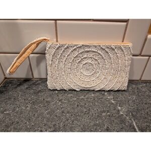 White Beaded Clutch Wristlet Evening Bag Sparkle Wedding Party